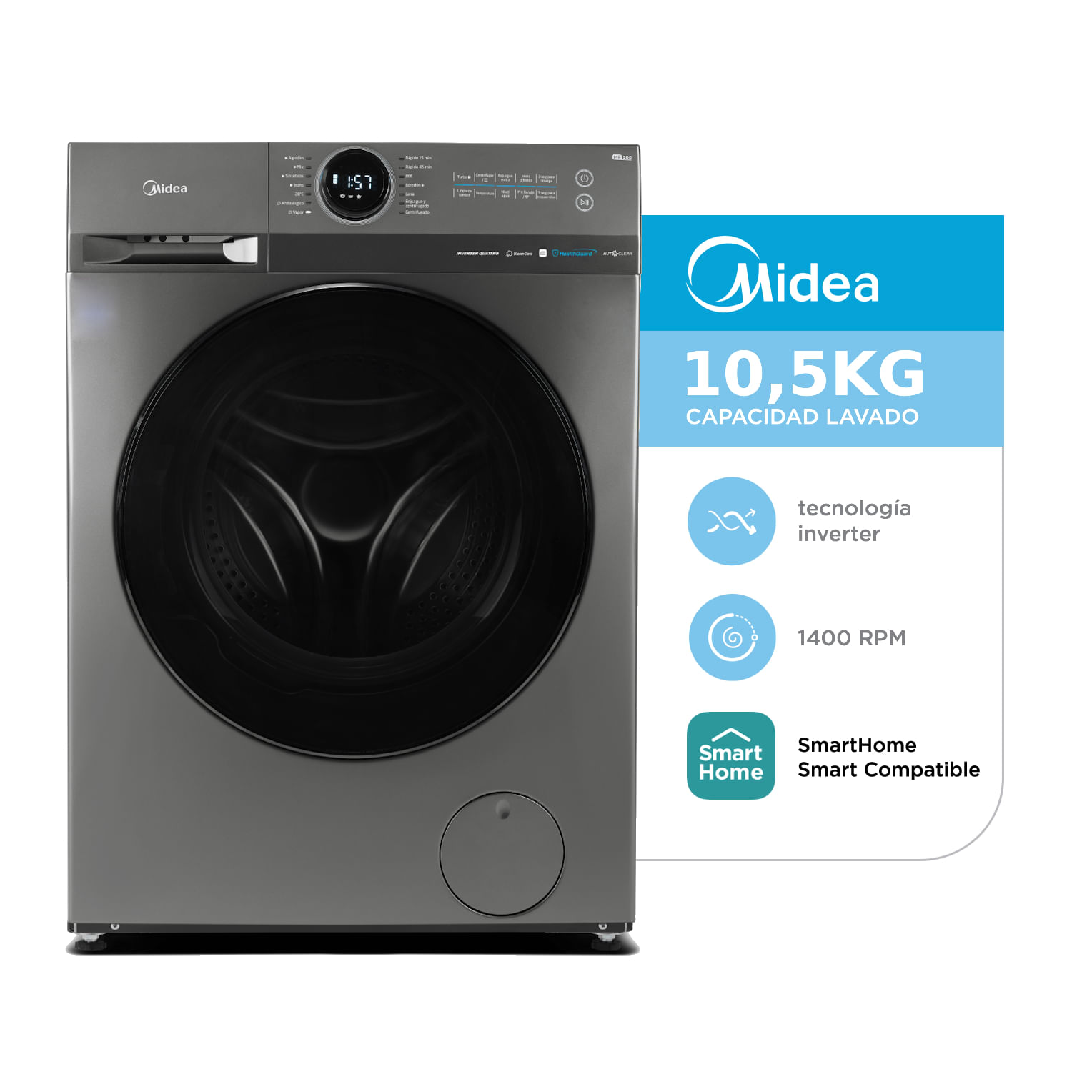 Lavarropas Midea 10.5kg Mf200w105wb/T-A1 1400rpm Tit A